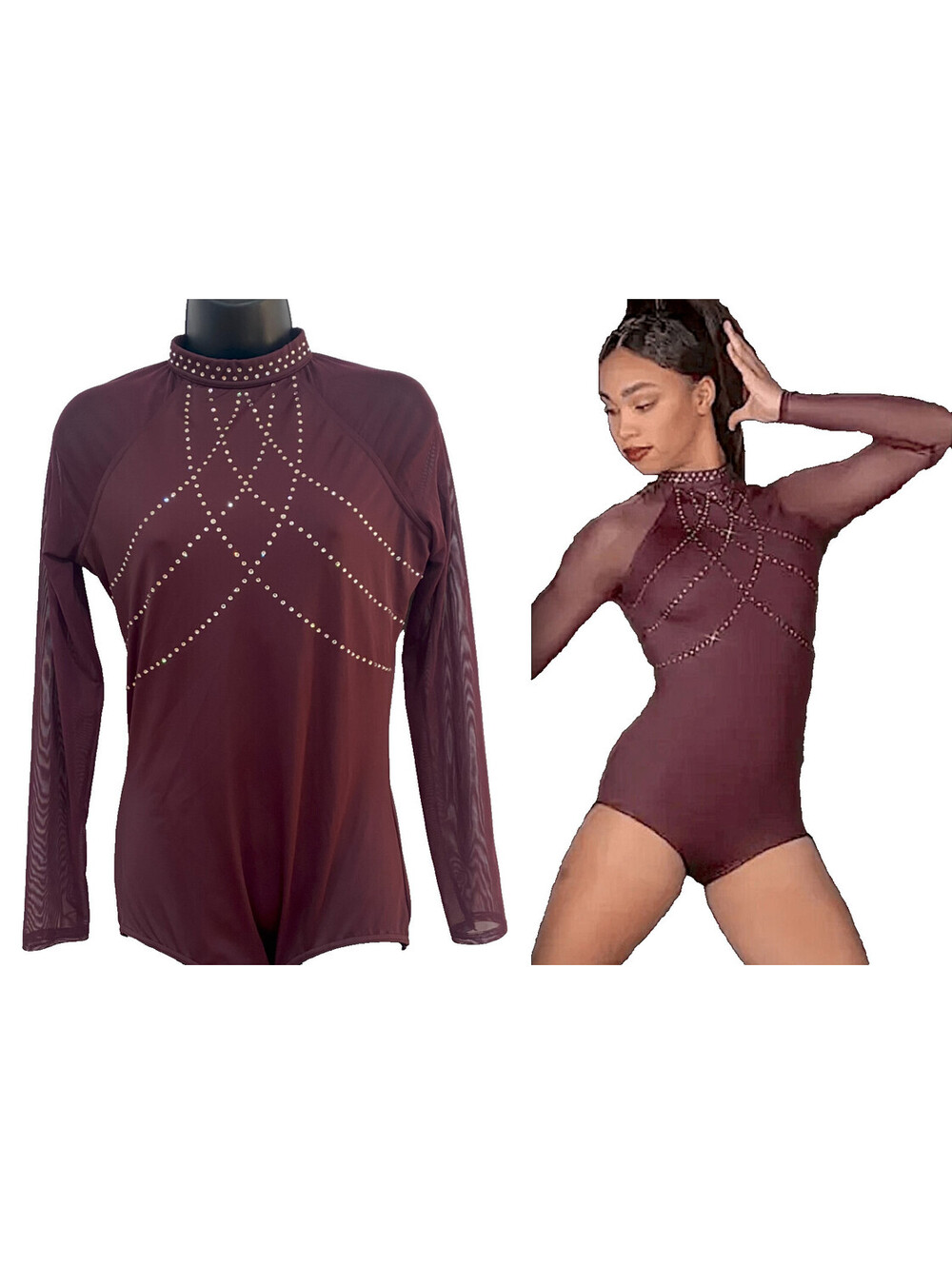 WEISSMAN Ivy Sky Size L Swarovski Crystal Dance Costume Burgundy Red Leotard